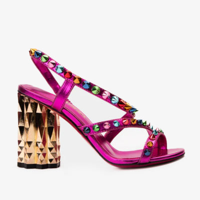 The Caris Fuchsia Block Heel Spike Leather Women Sandal Final Sale!