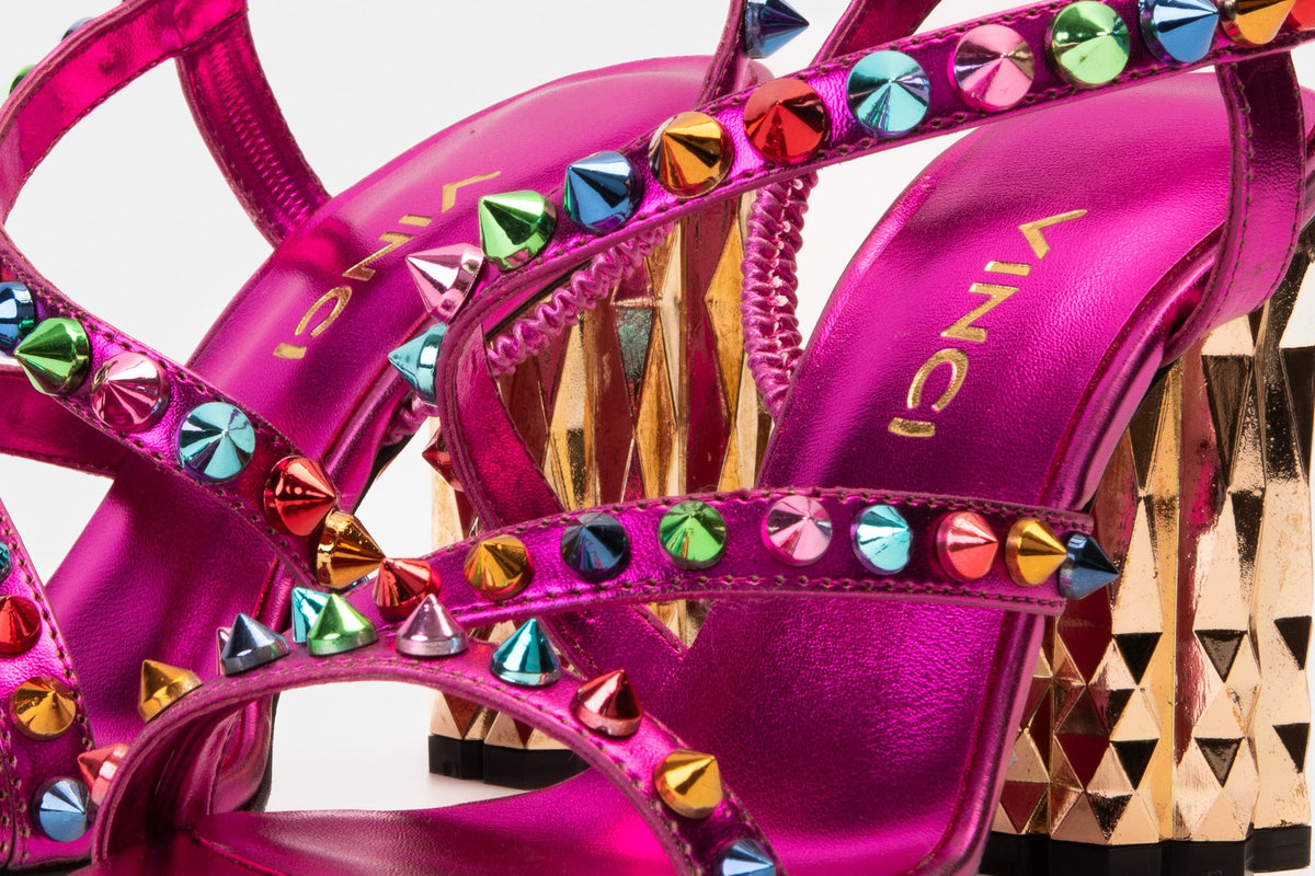 Vinci Leather The Caris Fuchsia Block Heel Spike Leather Women Sandal Final Sale! – product view 3