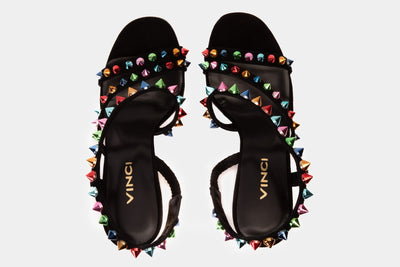 The Caris Black Block Heel Spike Leather Women Sandal Final Sale!