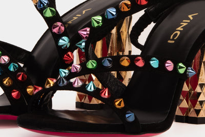 The Caris Black Block Heel Spike Leather Women Sandal Final Sale!