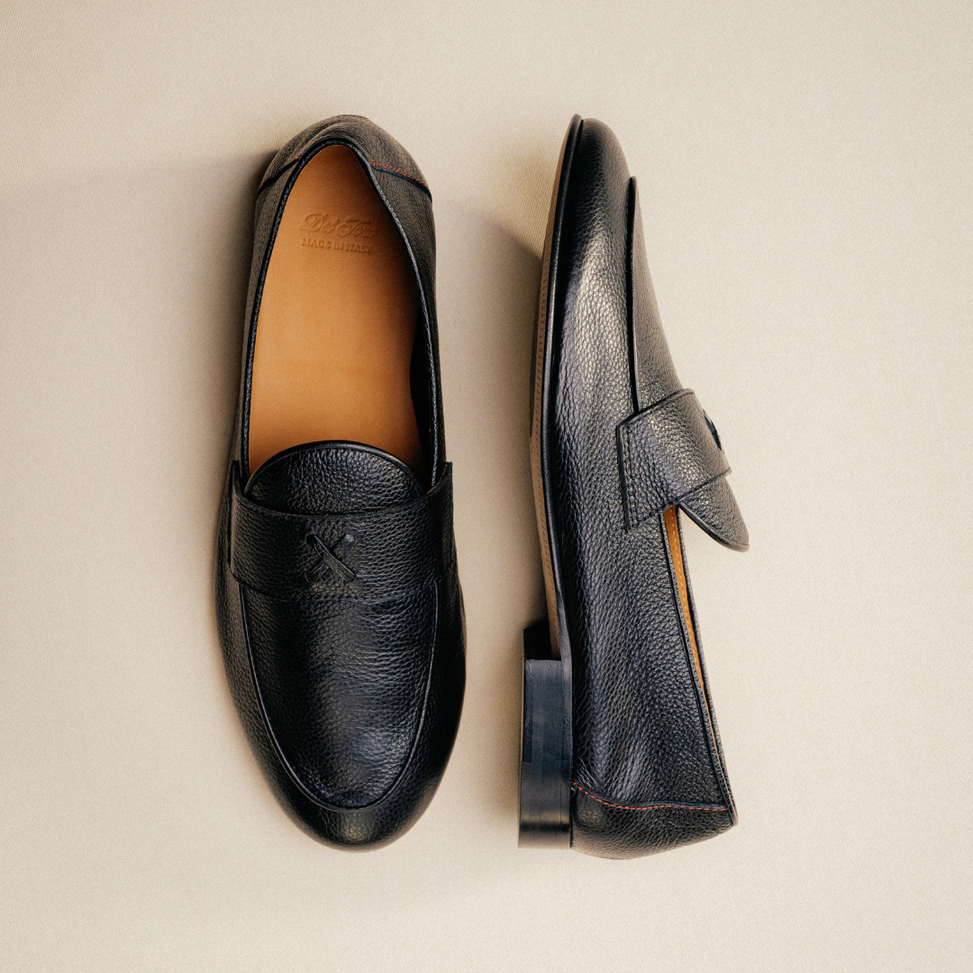 Del Toro Shoes Men's Black Pebbled Leather Centesimo