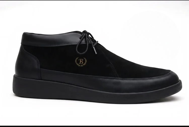 Johnny Famous Bally Style Central Park Men’s Black Leather and Suede High Tops