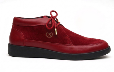 Johnny Famous Bally Style Central Park Men’s High Tops Red Suede and Leather with Black Sole