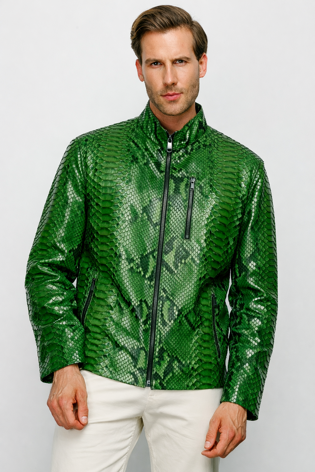 The Boss Pythn Green Leather Men Jacket Exclusive Limited Edition