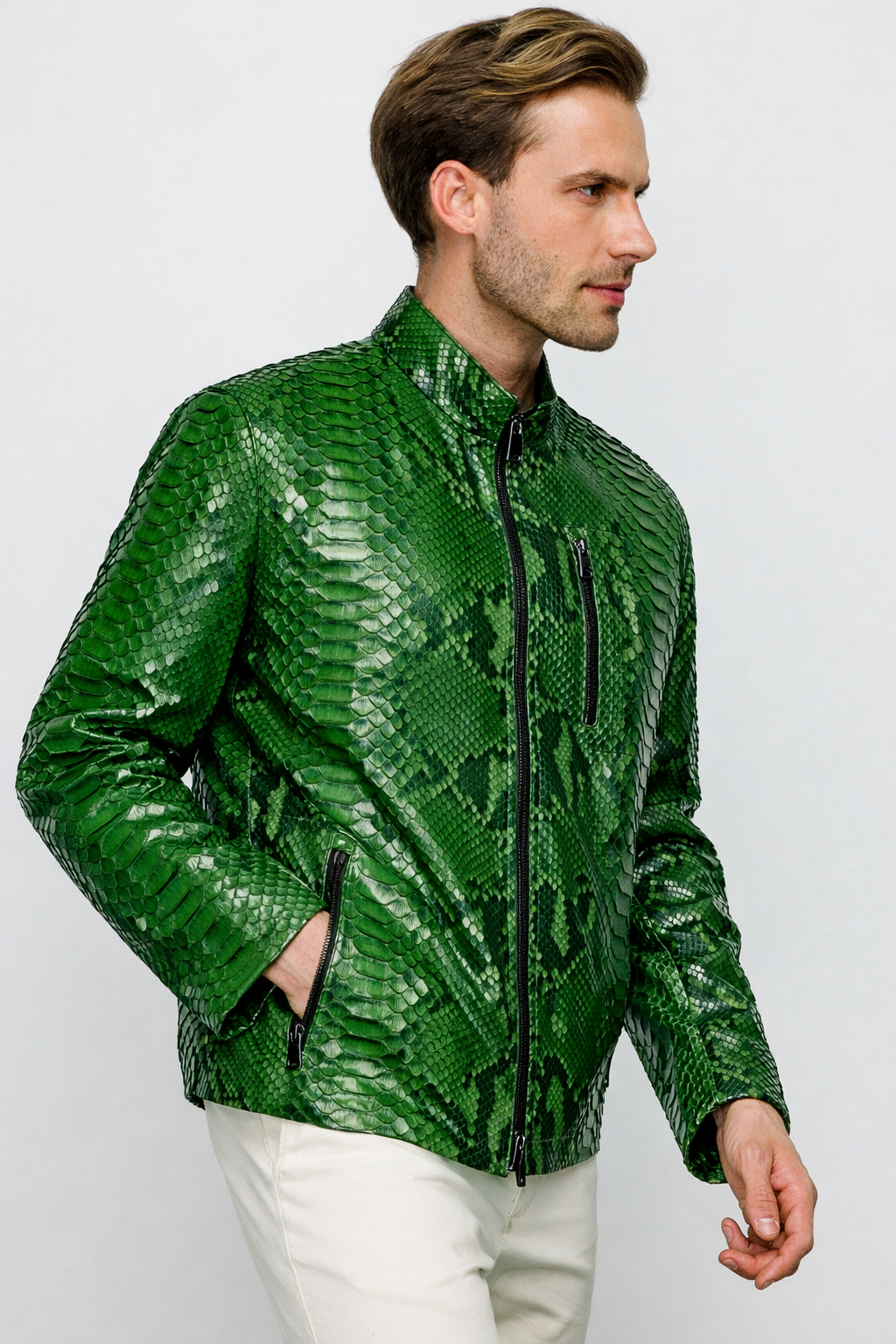 The Boss Pythn Green Leather Men Jacket Exclusive Limited Edition