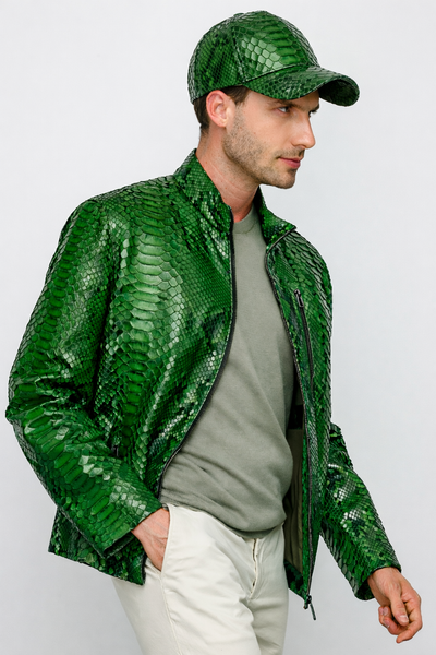 The Boss Pythn Green Leather Men Jacket Exclusive Limited Edition
