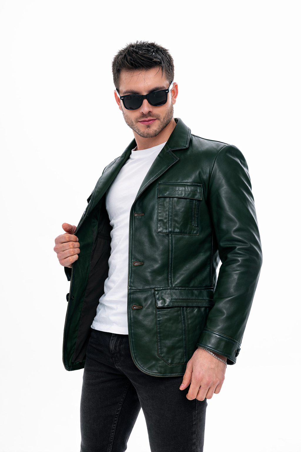 Vinci Leather The Ravenna Green  Leather Men Jacket – product view 5