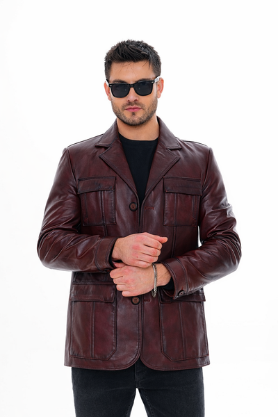 The Ravenna Burgundy Leather Men Jacket
