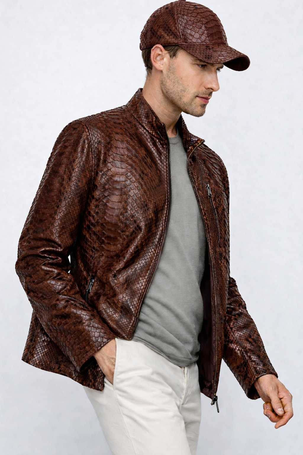 The Boss Pythn Dark Brown Leather Men Jacket Exclusive Limited Edition