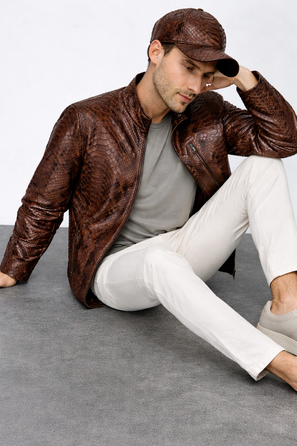 The Boss Pythn Dark Brown Leather Men Jacket Exclusive Limited Edition