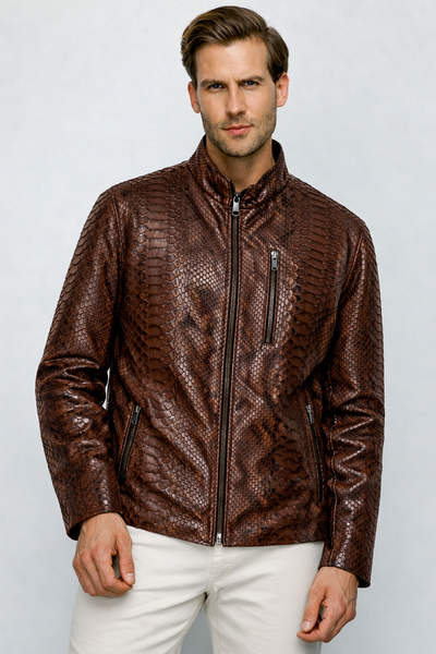 The Boss Pythn Dark Brown Leather Men Jacket Exclusive Limited Edition