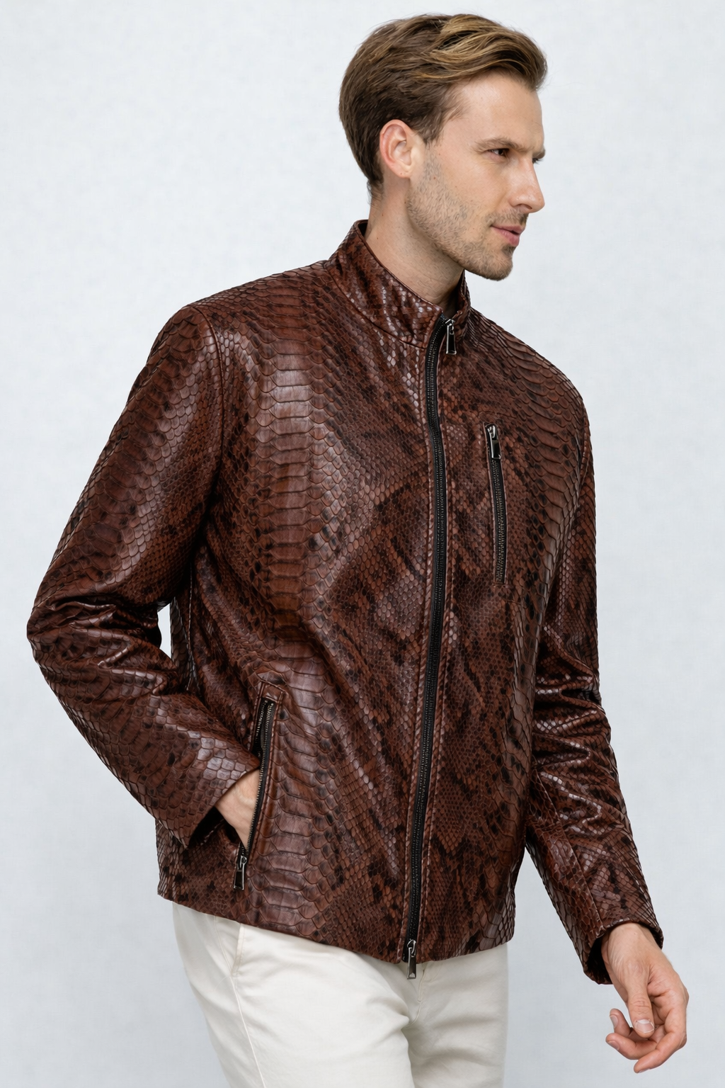 The Boss Pythn Dark Brown Leather Men Jacket Exclusive Limited Edition