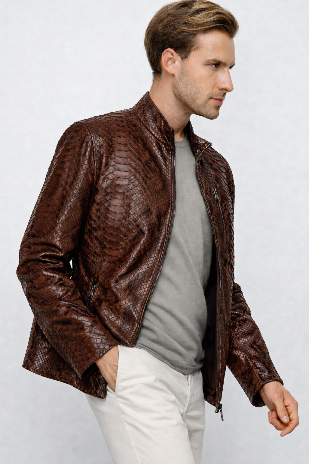 The Boss Pythn Dark Brown Leather Men Jacket Exclusive Limited Edition