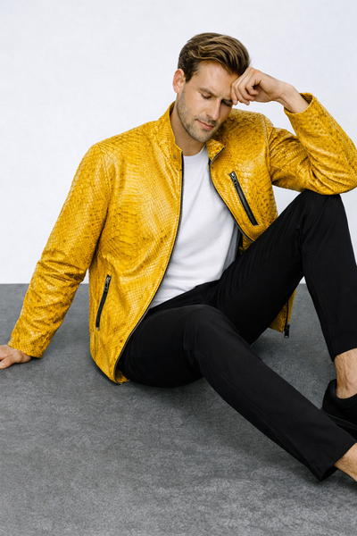 The Boss Pythn  Yellow Leather Men Jacket Exclusive Limited Edition