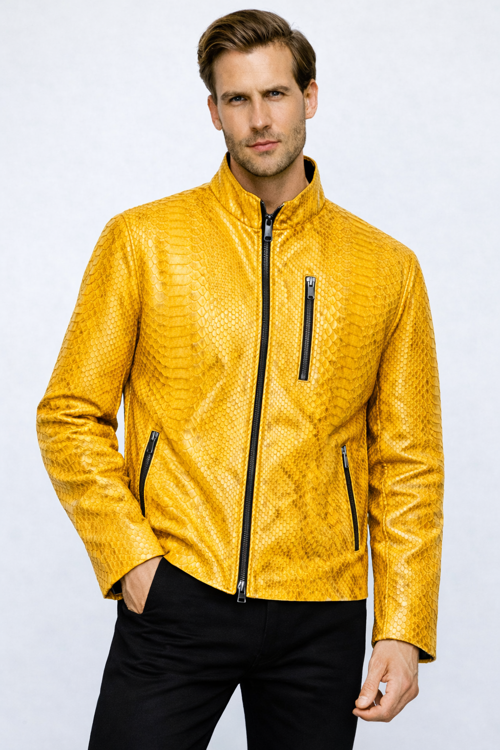 The Boss Pythn  Yellow Leather Men Jacket Exclusive Limited Edition