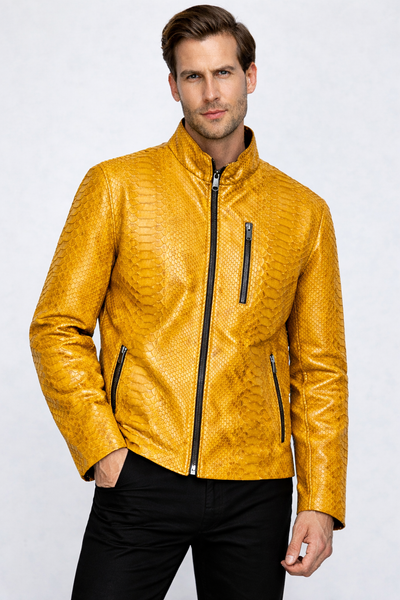 The Boss Pythn  Yellow Leather Men Jacket Exclusive Limited Edition