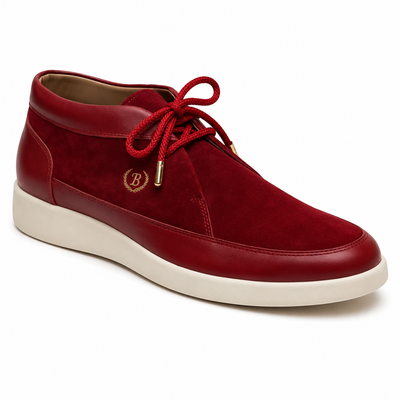 Johnny Famous Bally Style Central Park Men's Red Nappa Leather and Suede High Top Sneakers
