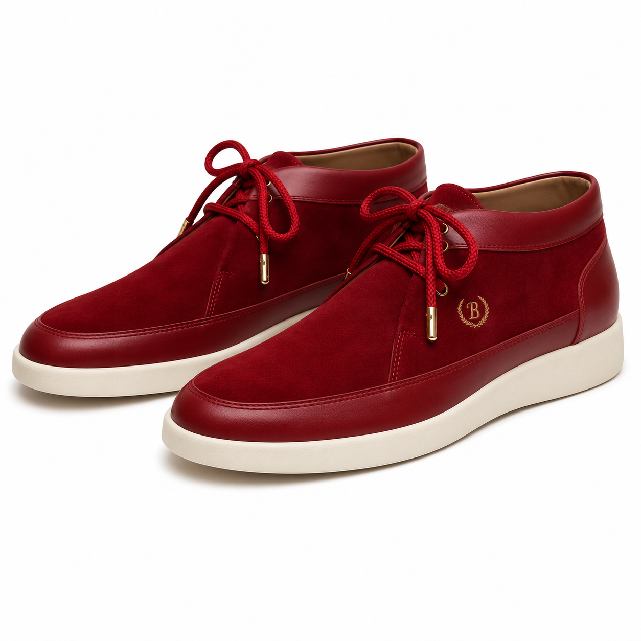 Johnny Famous Bally Style Central Park Men's Red Nappa Leather and Suede High Top Sneakers