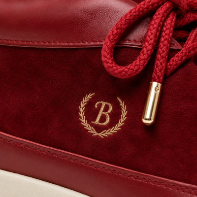 Johnny Famous Bally Style Central Park Men's Red Nappa Leather and Suede High Top Sneakers