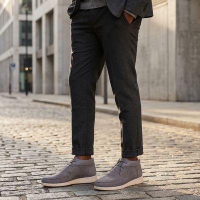 Johnny Famous Soho Men's Slate Gray Elephant-Embossed Leather High-Top Sneakers | Retro Bally-Inspired