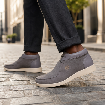 Johnny Famous Soho Men's Slate Gray Elephant-Embossed Leather High-Top Sneakers | Retro Bally-Inspired