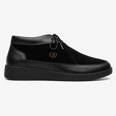 Johnny Famous Central Park Men's Black Leather & Suede High-Top Sneakers | Retro Bally-Inspired