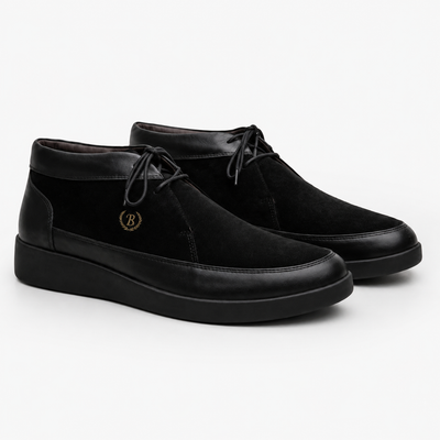 Johnny Famous Central Park Men's Black Leather & Suede High-Top Sneakers | Retro Bally-Inspired