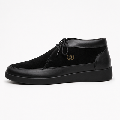 Johnny Famous Central Park Men's Black Leather & Suede High-Top Sneakers | Retro Bally-Inspired