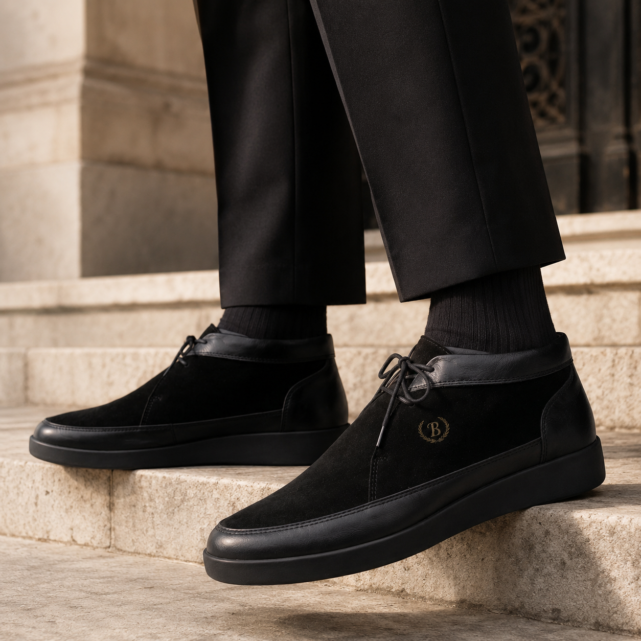 Johnny Famous Central Park Men's Black Leather & Suede High-Top Sneakers | Retro Bally-Inspired