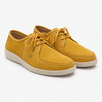 Johnny Famous Delancey Men's Yellow Nappa Leather & Textured Suede Low-Top Sneakers | Retro Bally-Inspired