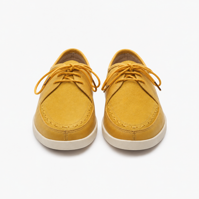 Johnny Famous Delancey Men's Yellow Nappa Leather & Textured Suede Low-Top Sneakers | Retro Bally-Inspired
