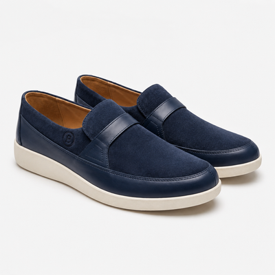 Johnny Famous Tribeca Men's Navy Suede & Leather Slip-On Sneakers | Retro Bally-Inspired