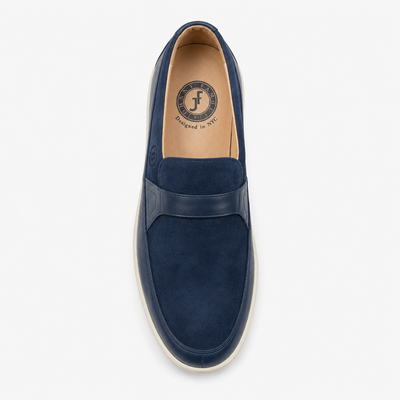 Johnny Famous Tribeca Men's Navy Suede & Leather Slip-On Sneakers | Retro Bally-Inspired