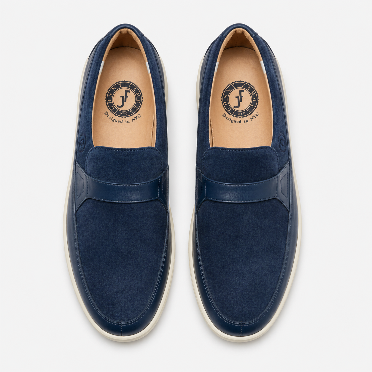 Johnny Famous Tribeca Men's Navy Suede & Leather Slip-On Sneakers | Retro Bally-Inspired