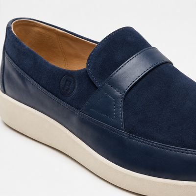 Johnny Famous Tribeca Men's Navy Suede & Leather Slip-On Sneakers | Retro Bally-Inspired