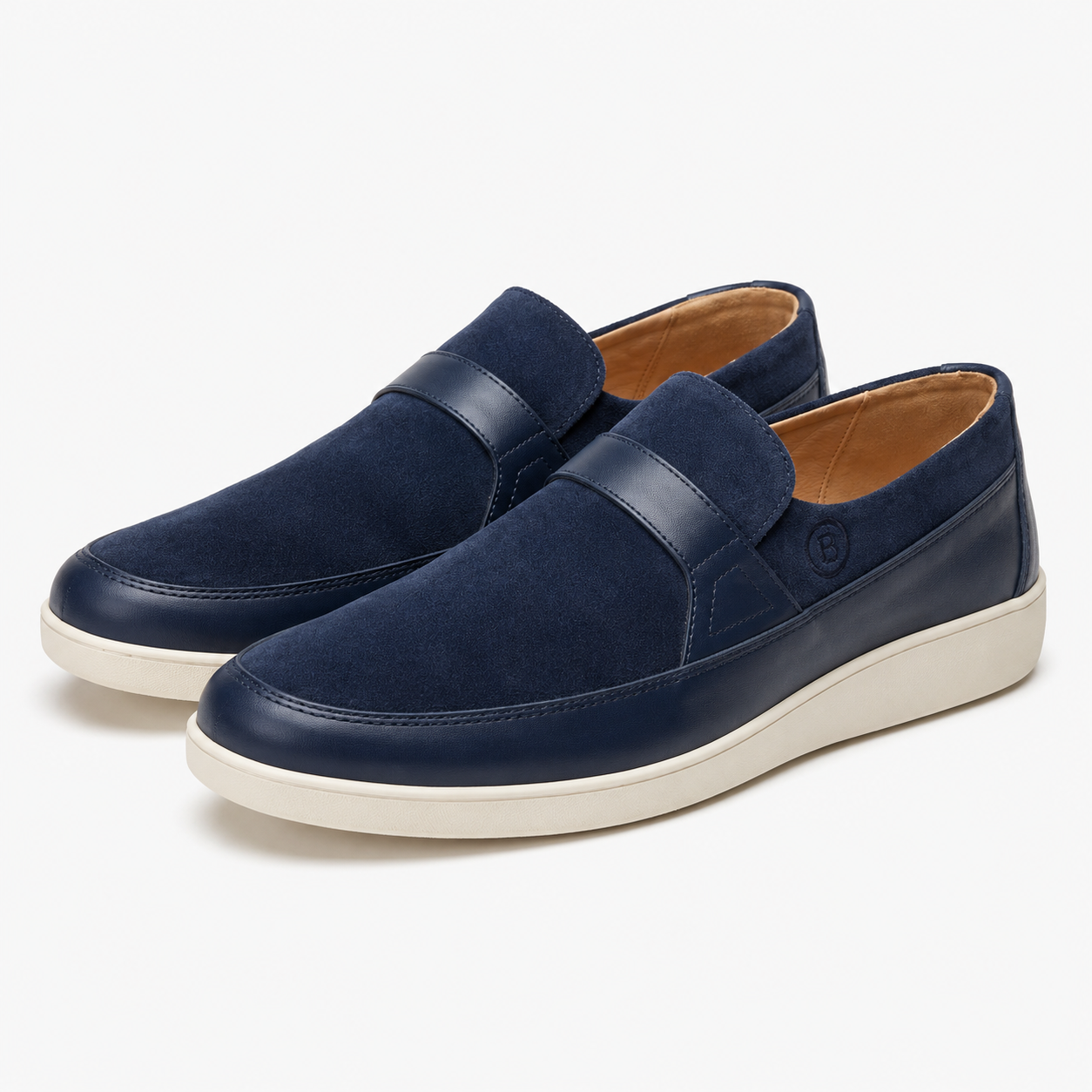 Johnny Famous Tribeca Men's Navy Suede & Leather Slip-On Sneakers | Retro Bally-Inspired