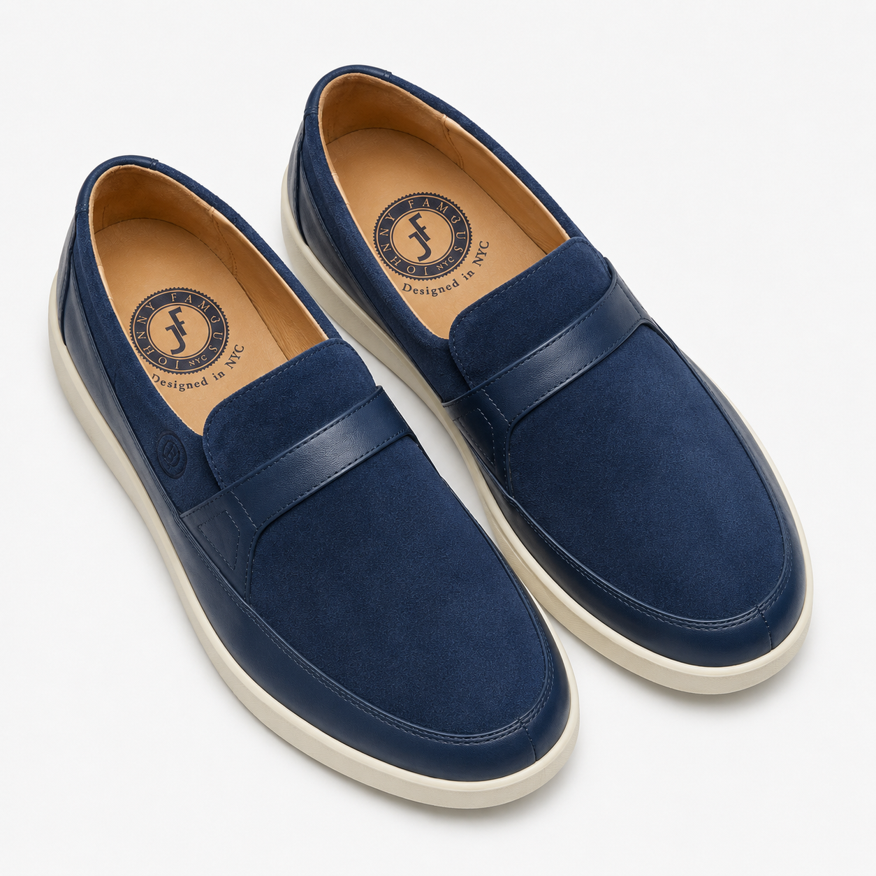 Johnny Famous Tribeca Men's Navy Suede & Leather Slip-On Sneakers | Retro Bally-Inspired