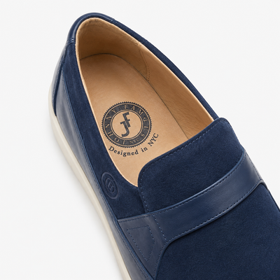 Johnny Famous Tribeca Men's Navy Suede & Leather Slip-On Sneakers | Retro Bally-Inspired