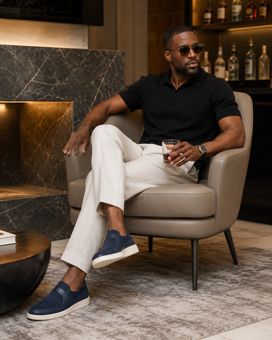 Johnny Famous Tribeca Men's Navy Suede & Leather Slip-On Sneakers | Retro Bally-Inspired