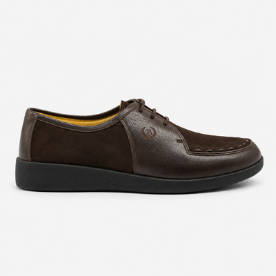 Johnny Famous Delancey Men's Cafe Brown Leather & Suede Low-Top Sneakers | Retro Bally-Inspired – Front View