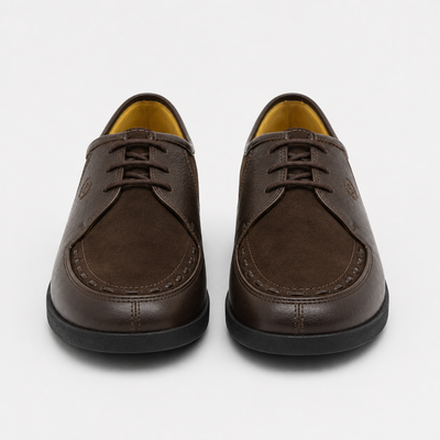 Johnny Famous Delancey Men's Cafe Brown Leather & Suede Low-Top Sneakers | Retro Bally-Inspired – Top View