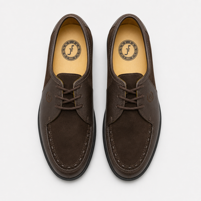 Johnny Famous Delancey Men's Cafe Brown Leather & Suede Low-Top Sneakers | Retro Bally-Inspired – On-Foot Styling