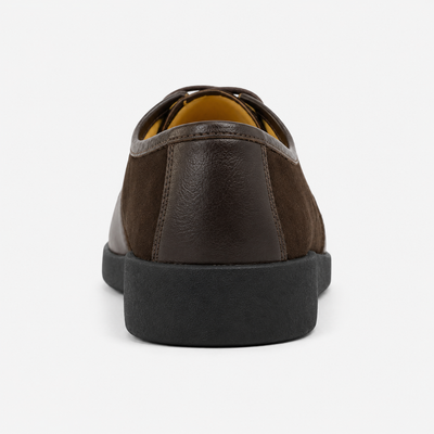 Johnny Famous Delancey Men's Cafe Brown Leather & Suede Low-Top Sneakers | Retro Bally-Inspired – Back View