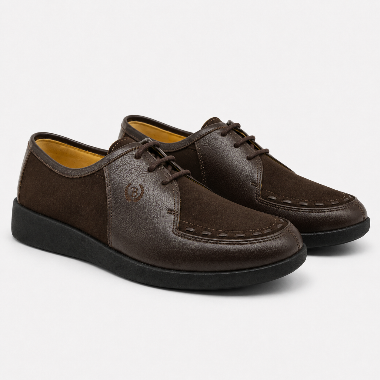Johnny Famous Delancey Men's Cafe Brown Leather & Suede Low-Top Sneakers | Retro Bally-Inspired – Three-Quarter View