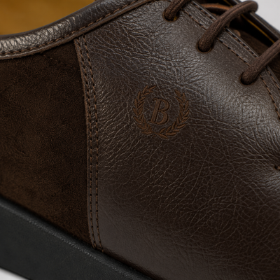 Johnny Famous Delancey Men's Cafe Brown Leather & Suede Low-Top Sneakers | Retro Bally-Inspired – Side Profile