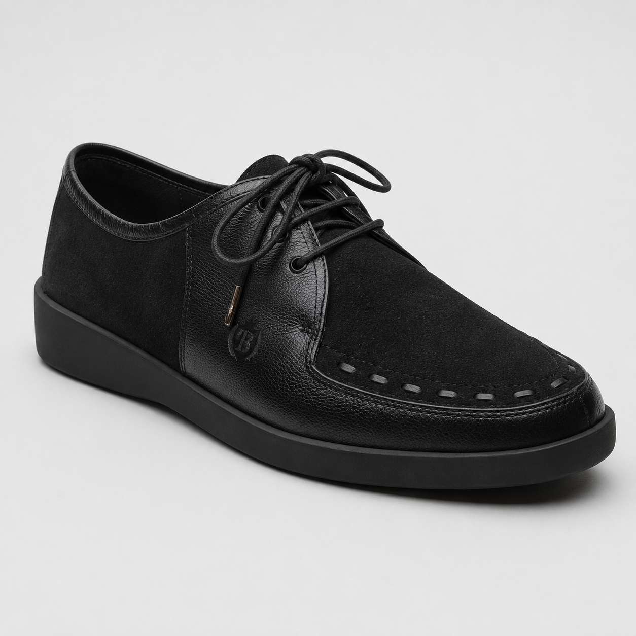 Johnny Famous Delancey Men's Black Leather & Suede Low-Top Sneakers | Retro Bally-Inspired – Top View