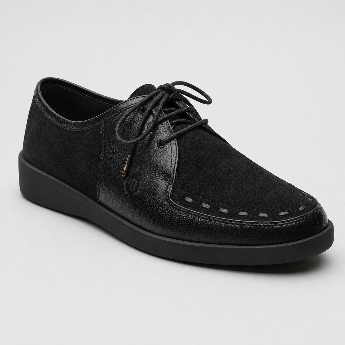 Johnny Famous Delancey Men's Black Leather & Suede Low-Top Sneakers | Retro Bally-Inspired – Top View