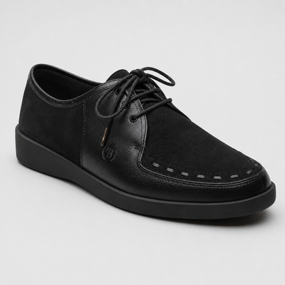 Johnny Famous Delancey Men's Black Leather & Suede Low-Top Sneakers | Retro Bally-Inspired – Top View