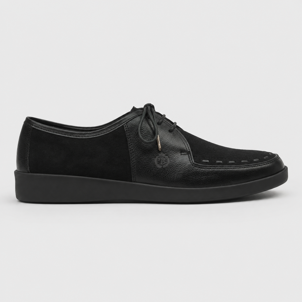 Johnny Famous Delancey Men's Black Leather & Suede Low-Top Sneakers | Retro Bally-Inspired – Front View