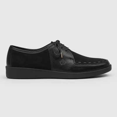 Johnny Famous Delancey Men's Black Leather & Suede Low-Top Sneakers | Retro Bally-Inspired – Front View